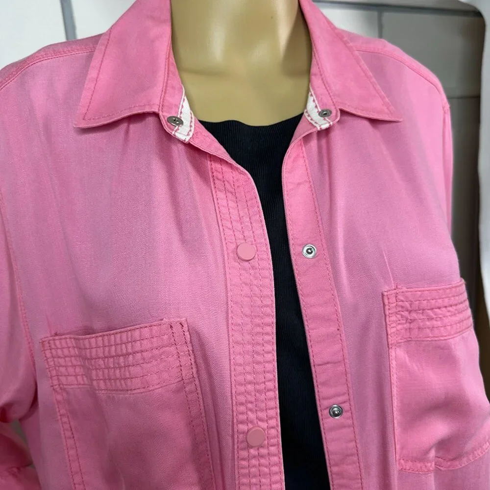 Pink Snap Collared Long Blouse Intro size 1X Decorative stitching - Picture 6 of 14